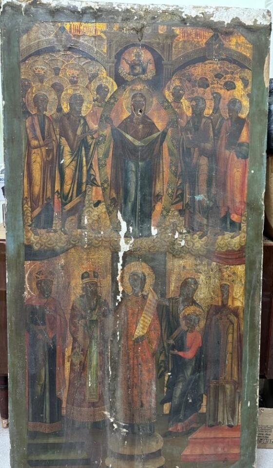 Покров Пресвятой Богородицы, для храма свт. Николая Чудотворца в Медногорске, на завершающей стадии. Сейчас икона находится на просушке, затем покрытие воском